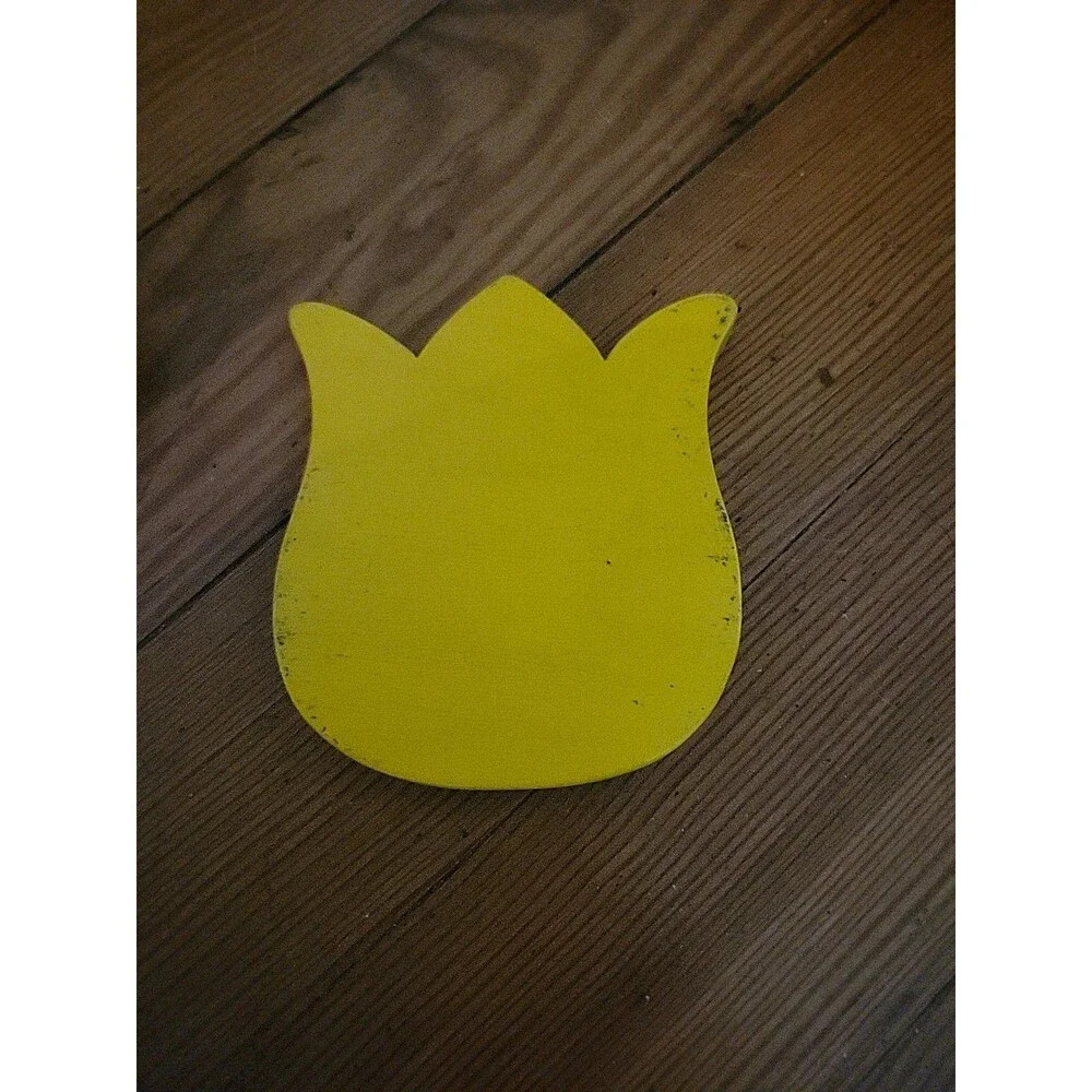 Vtg Tulip Apple Wooden Coaster Set Holder Yellow Red Country Farmhouse Butterfly